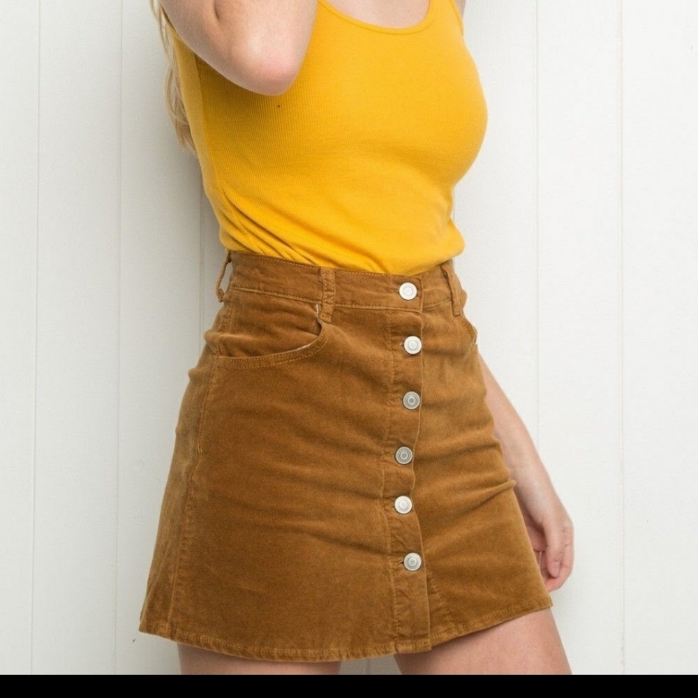 Brandy Melville Yellow corduroy button up skirt